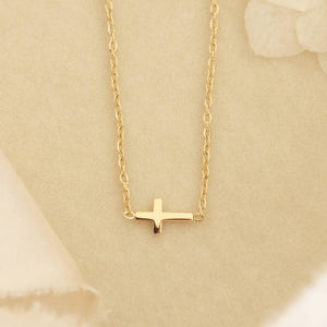 Dainty Sideways Cross Necklace: Silver
