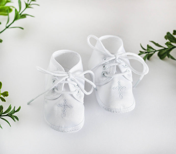 White Boys Baptism Shoe With Cross: 1