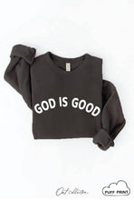 Load image into Gallery viewer, GOD IS GOOD PUFF Graphic Sweatshirt: ROSE / M