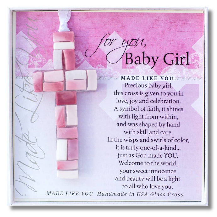New Baby Girl Gift  USA Handmade Mosaic Glass Cross 4484