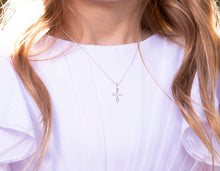 Load image into Gallery viewer, Children&#39;s First Communion Sterling Silver Cross Necklace: 14 inch