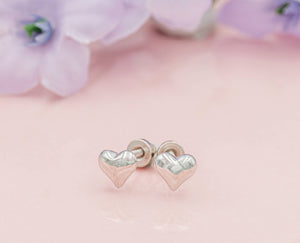 Sterling Silver Girls Puff Heart Earrings