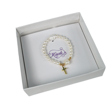 Load image into Gallery viewer, Gold  Cross Pearls with One Water Pearl Bracelet - 6MM: 3-6  Months