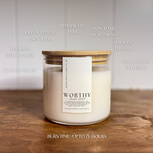 Load image into Gallery viewer, Worthy | Volcanic Island | 15 oz. Clear Jar Soy Candle: Natural Wood Lid