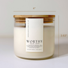 Load image into Gallery viewer, Worthy | Volcanic Island | 15 oz. Clear Jar Soy Candle: Natural Wood Lid