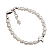 Load image into Gallery viewer, Girls Sterling Silver Pearl and Cross Baby Bracelet Kids (Co: Large 6-12 Years