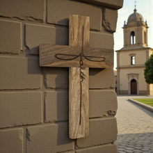 Load image into Gallery viewer, Faith Script Mango Wood Wall Cross – Natural Finish