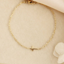Load image into Gallery viewer, Sideways Cross Paperclip Chain Bracelet: Yellow Gold