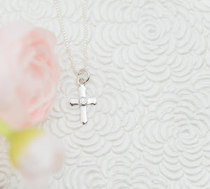 Girls Sterling Silver Holy Communion Cross Necklace for Kids: 14 inch