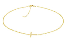 Load image into Gallery viewer, 14K Gold-Plated Girls Horizontal Cross Necklace Kids &amp; Women: 14 inch