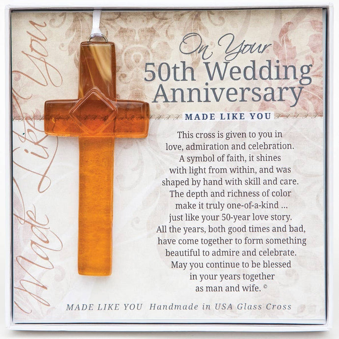 50th Anniversary Gift USA Handmade Glass Cross 4407