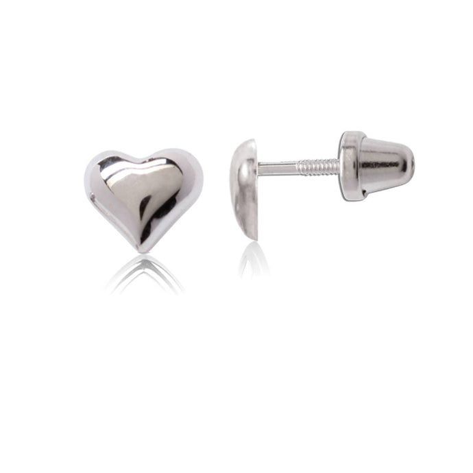 Sterling Silver Girls Puff Heart Earrings