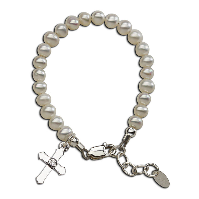 Sterling Silver Freshwater Pearl Cross Baptism Bracelet