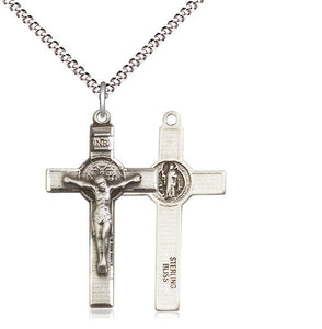 Sterling Silver St. Benedict Crucifix Necklace - 18" Chain