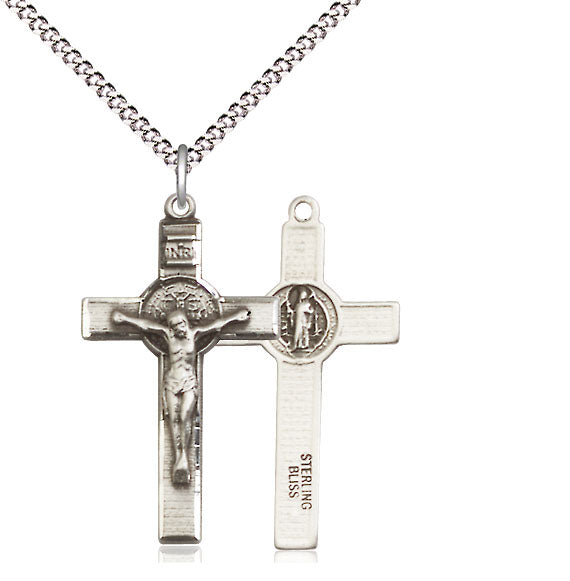 Sterling Silver St. Benedict Crucifix Necklace - 18