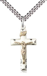 2-Tone Sterling Silver Crucifix Necklace - 20" Chain