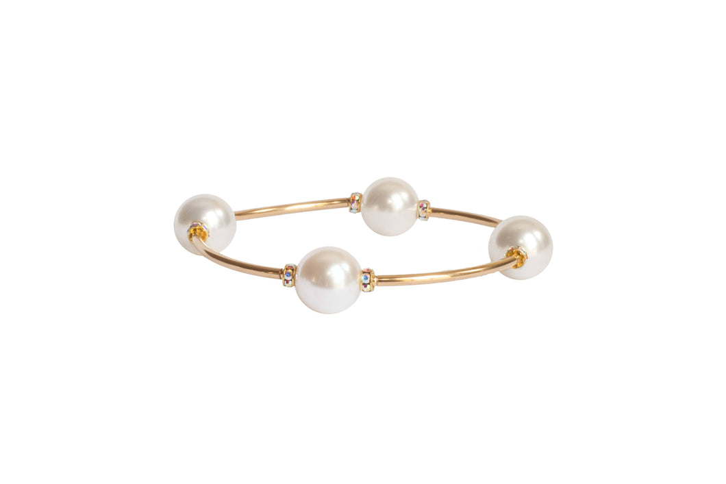12mm Crystal White Pearl Blessing Bracelet with Gold Links