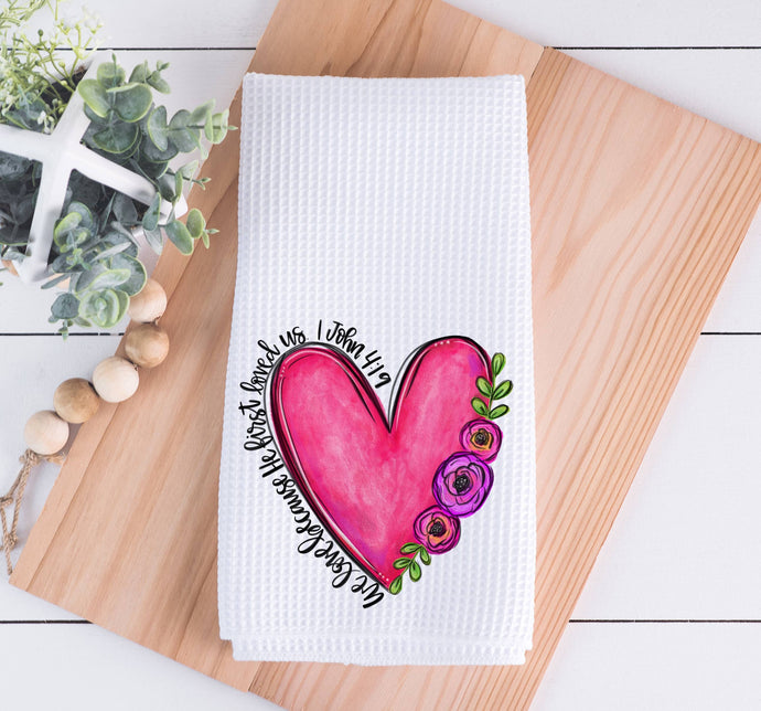 Watercolor Heart Christian Valentine Kitchen Dish Towel