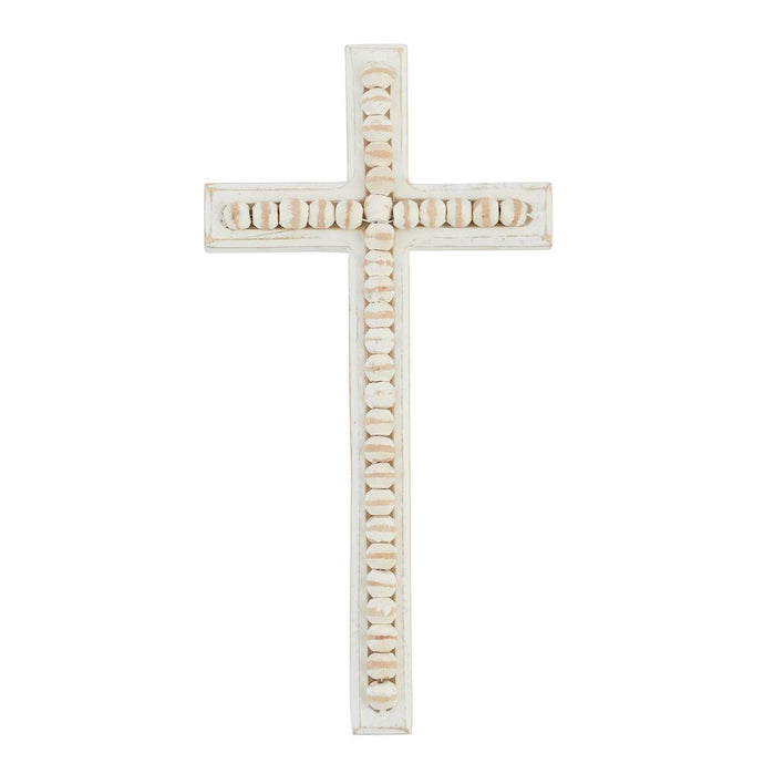 Large Beaded Wood Cross White