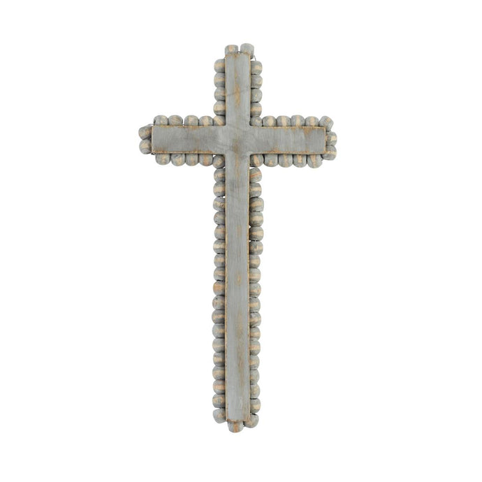 Medium Beaded Wood Cross Grey