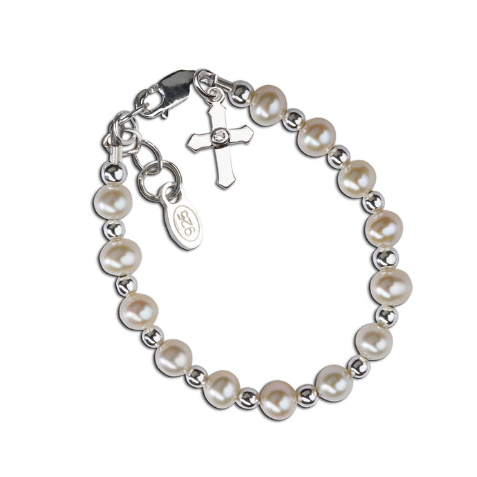 Sterling Silver Freshwater Pearl Cross Baptism Bracelet