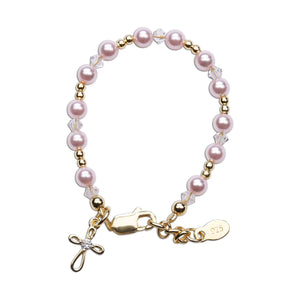 Lauren-14K Gold-Plated Pink Pearl Cross Baby & Kids Bracelet