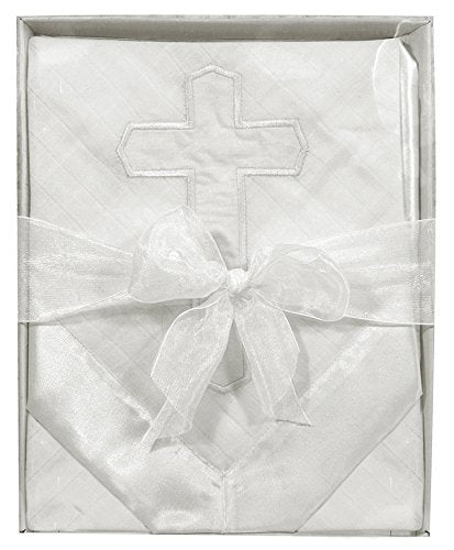 Christening/Blessing Woven Satin Blanket with Embroidered Cross, White
