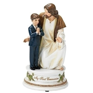 First Communion Jesus with Boy/Girl Musical Statue