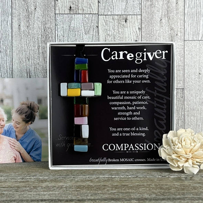 Caregiver Inspirational Gift Cross: Handmade Glass 4471