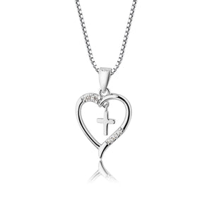 Sterling Silver Children's Cross Heart Necklace for Girls