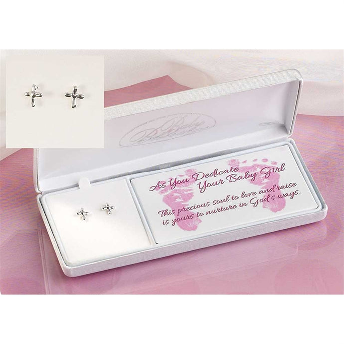 Baby Girl Dedication Cross Earrings