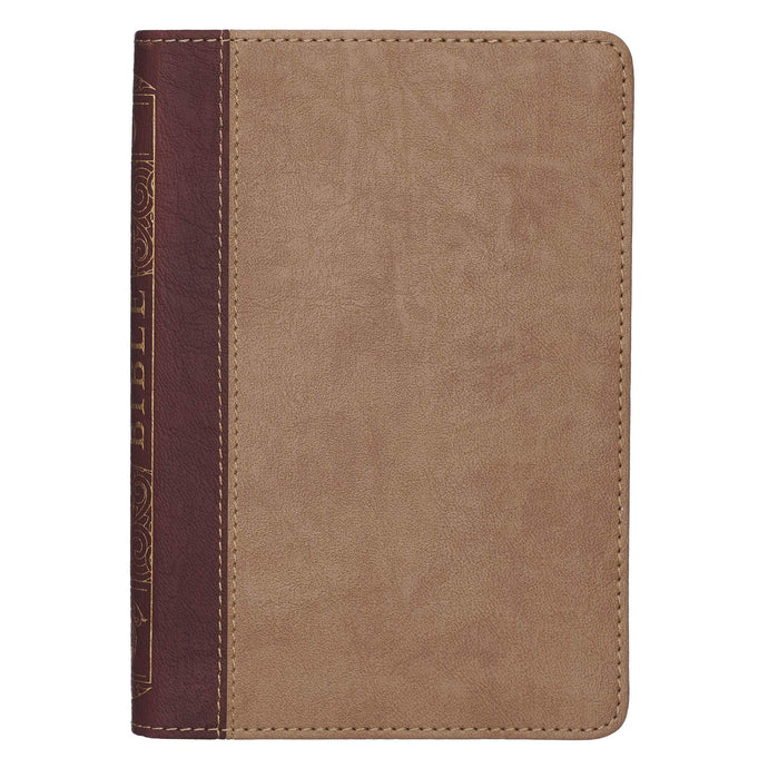 KJV Holy Bible, Compact Bible - Two-Tone Brown Faux Leather Bible w/Ribbon Marker, Red Letter Edition, King James Version