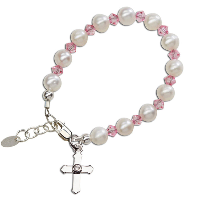 Halle - Sterling Silver Pink Cross Baby & Girls Bracelet