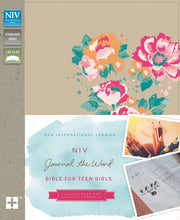 Load image into Gallery viewer, NIV, Journal the Word Bible for Teen Girls, Leathersoft over Board, Gold/Floral, Red Letter Edition: Includes Over 450 Journaling Prompts!