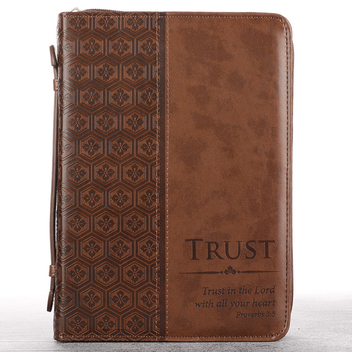 Trust In the Lord Brown Faux Leather Classic Bible Cover - Proverbs: 3:5 (Large)