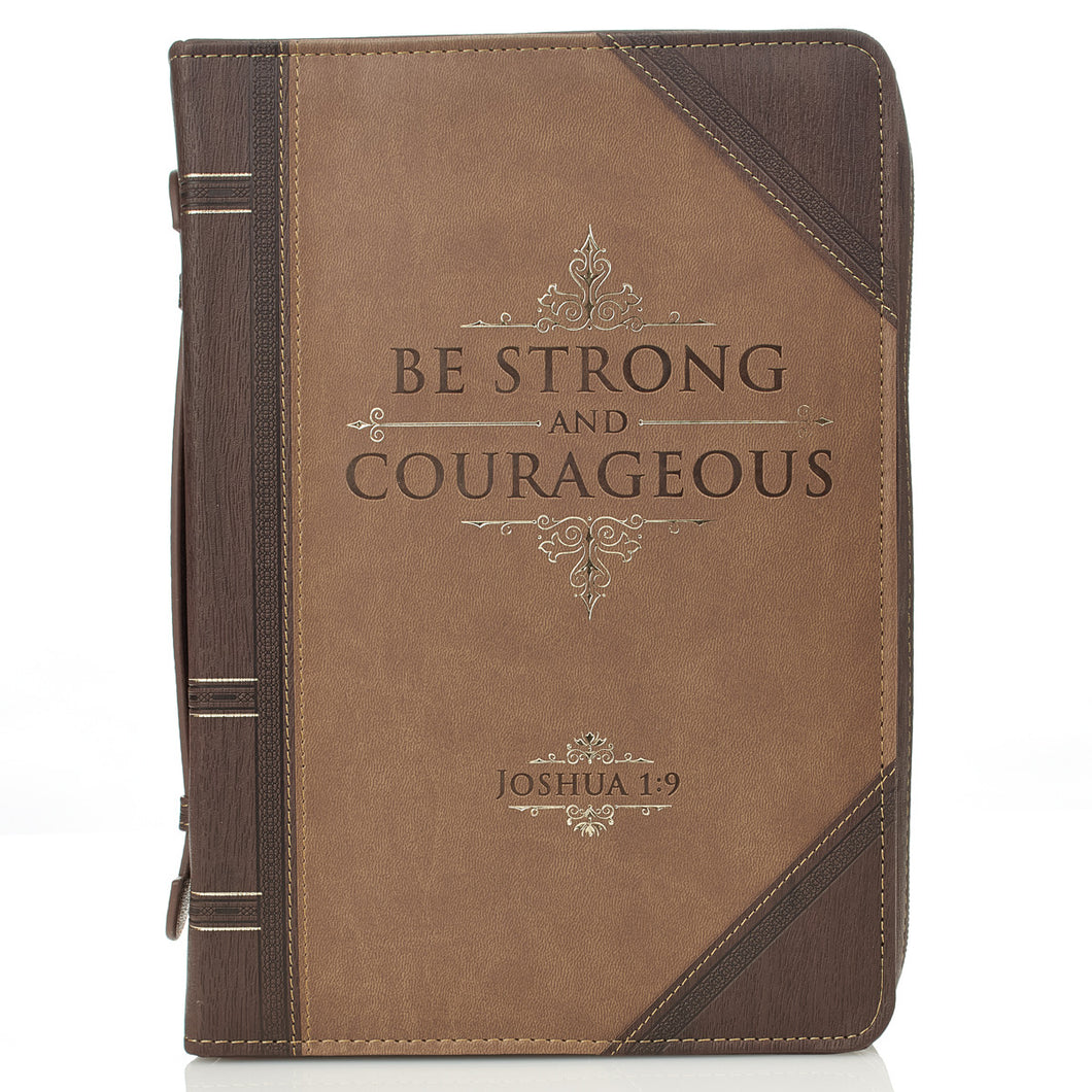 Be Strong and Courageous Portfolio Design Faux Leather Classic Bible Cover - Joshua 1:9 (Large)