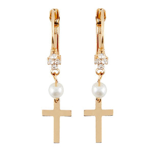 Cross with Pearl and Crystal Earrings