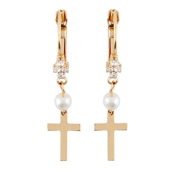 Cross with Pearl and Crystal Earrings