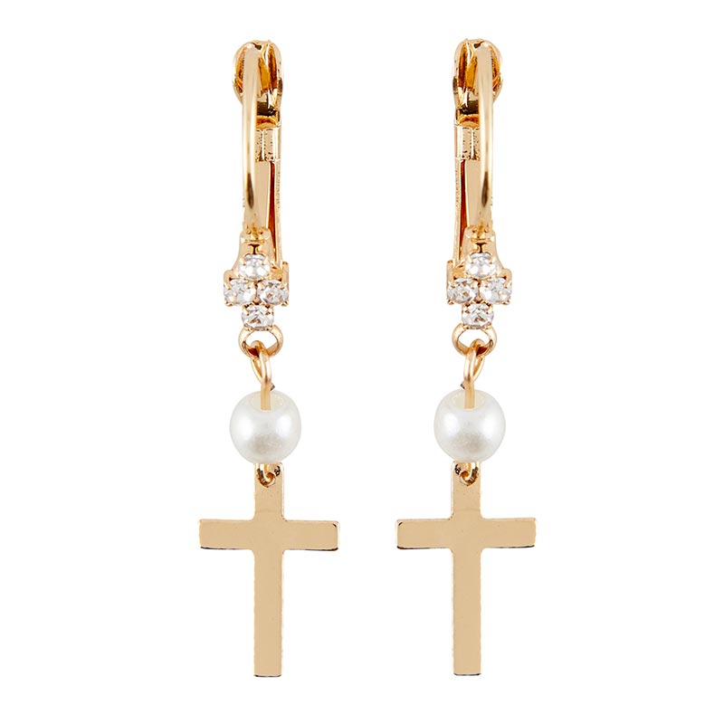 Cross with Pearl and Crystal Earrings