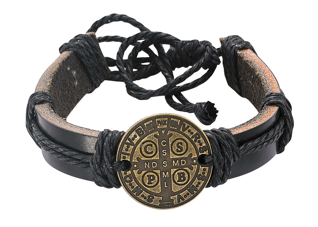 Leather St. Benedict Cord Bracelet
