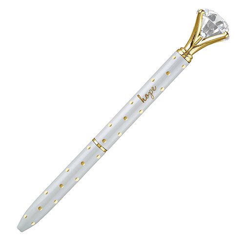 Gem Pen - White w/ Gold Polka Dots - Hope