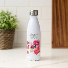 Load image into Gallery viewer, Be Still &amp; Know White Floral Stainless Steel Water Bottle - Psalm 46:10