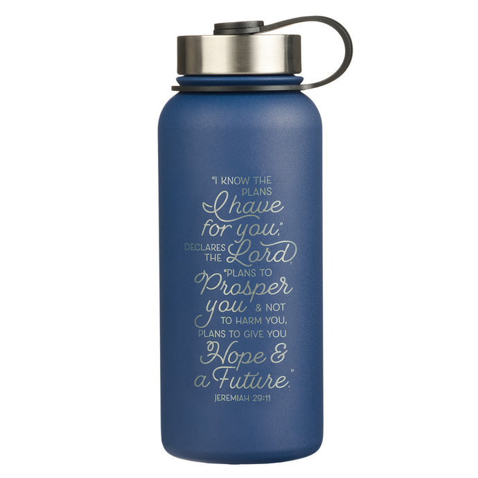 I Know the Plan Blue Stainless Steel Water Bottle - Jeremiah 29:11