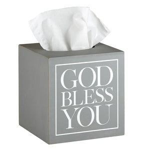 Square Tissue Box Cover - Grey with White Text