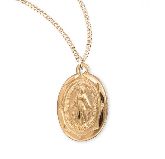 Miraculous Medal Gold Sterling Silver Oval