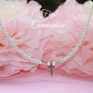 First Communion Pearl and Cross Necklace