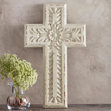 Load image into Gallery viewer, Wood Cross - White Carved