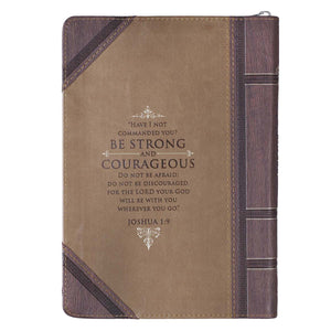 Strong and Courageous Antiqued Zippered Classic LuxLeather Journal - Joshua 1:9