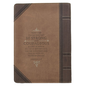 Strong and Courageous Antiqued Zippered Classic LuxLeather Journal - Joshua 1:9