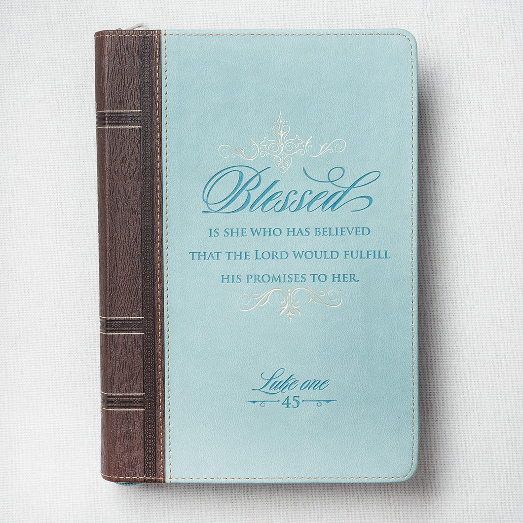 Blessed Zippered Classic LuxLeather Journal - Luke 1:45
